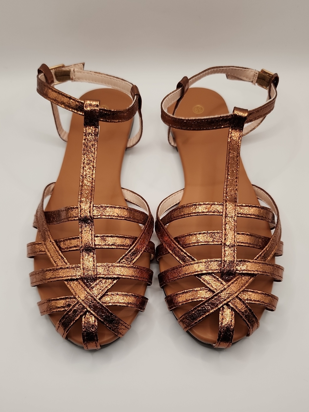 SHEIN Metallic Copper Strappy Flat Sandals